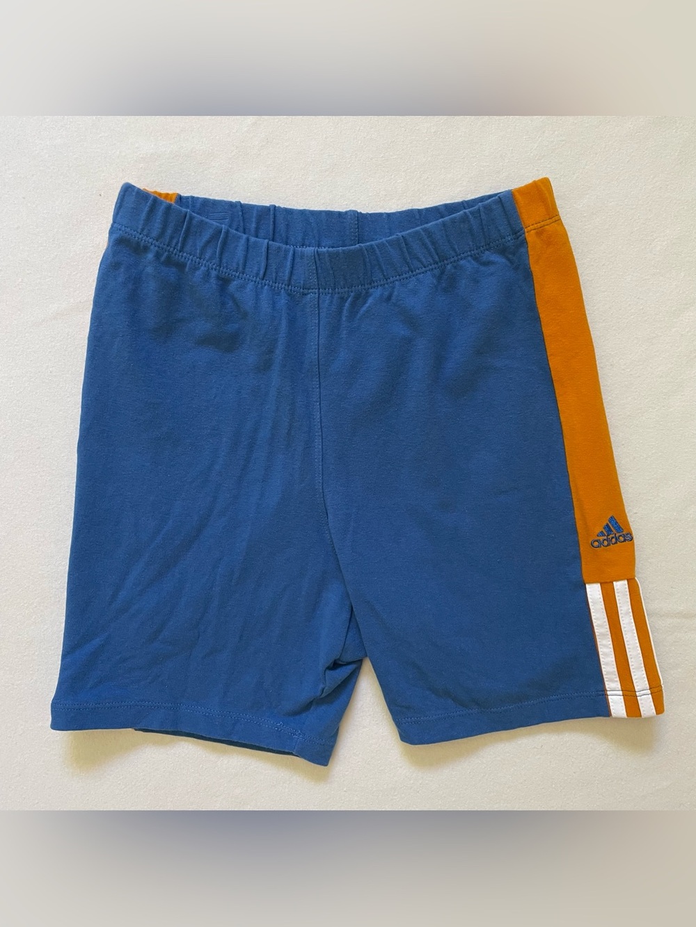 Vintage Y2K adidas Blue Biker Shorts with Orange Side Stripe Large Cotton
